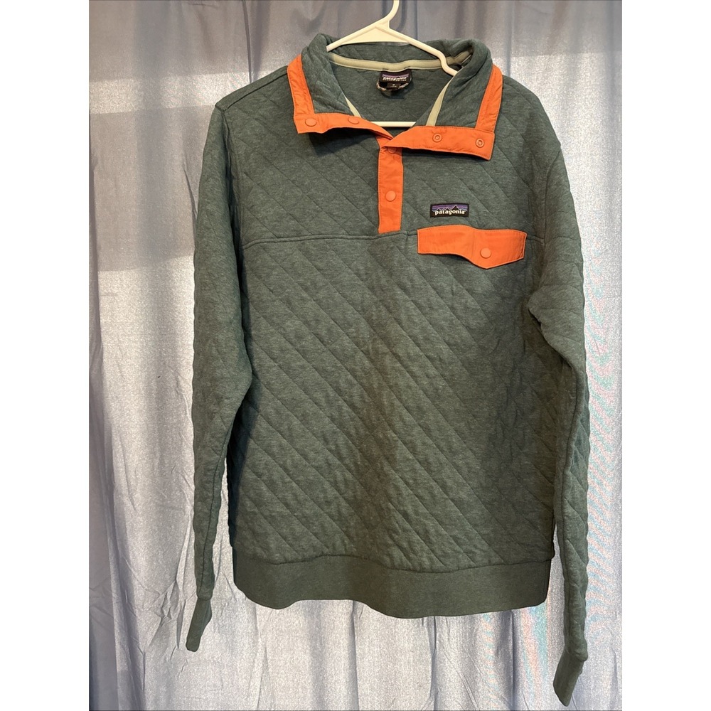 Patagonia Organic Cotton Quilt Snap-T Pullover Top Teal Orange Men's Medium